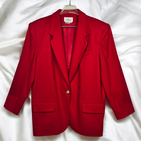 VTG Worthington Red Blazer Women Size 16 Pure Wool Career Business Single Button - Picture 1 of 12